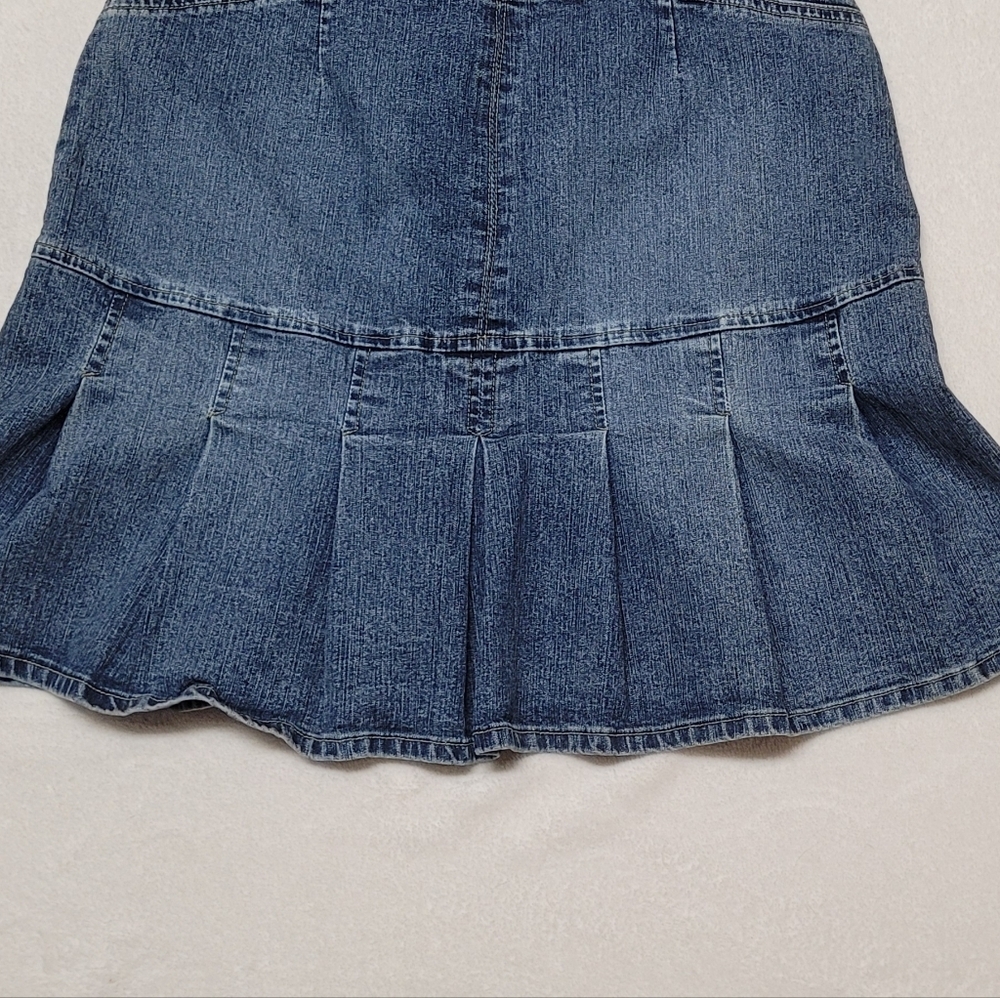 Vintage 90s Carolina Blues High Waist Stretchy Mid Wash Pleated Micro Mini Skirt - Picture 8 of 9